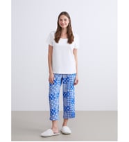 LCW DREAM Mavi Bisiklet Yaka Desenli Kadın Kaprili Pijama Takımı