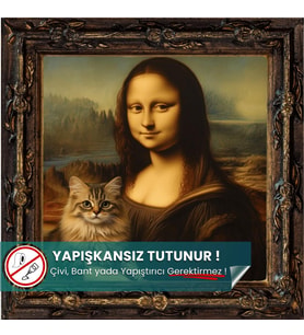 Mona Lisa & Kedi Posteri, Yapışkansız Tutunan Premium Baskı Statik Kağıt Poster, Yapay Zeka Tasarım