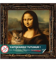 Mona Lisa & Kedi Posteri, Yapışkansız Tutunan Premium Baskı Statik Kağıt Poster, Yapay Zeka Tasarım