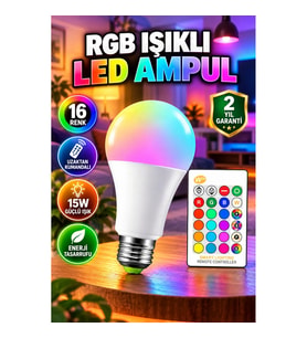 RGB 16 Renk Uzaktan Kumandalı E27 LED Ampul 15W Dekoratif Aydınlatma