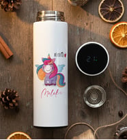 Kişiye Özel Be Cutie Unicorn  Filtreli Dijital Göstergeli Termos Doğum Günü Hediyesi (Beyaz)