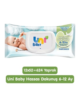 Uni Baby Hassas Dokunuş Islak Mendil 12x52 624 Yaprak