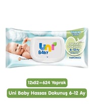Uni Baby Hassas Dokunuş Islak Mendil 12x52 624 Yaprak