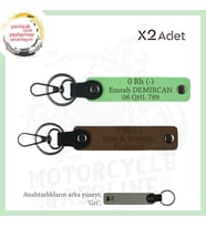 Bikerlar İçin İsim Plaka 0 Rh (-) Kan Grubu Yazılı Özel Tasarım x2 Anahtarlık Set, Kahve-F Yeşil-Gr (Çok Renkli)