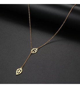 Kişiye Özel 925 Ayar Gümüş İç İçe Minimal Yaprak Kolye Kolye (Gold)