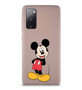 Samsung Galaxy S20 FE Soft Premier Kapak Mickey Mouse-B Tasarımlı Silikon Kılıf - Pudra (Şeffaf)