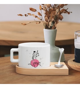 BK Gift Kişiye Özel İsimli Avukat Tasarımlı-9, Ahşap Altlıklı Seramik Fincan, Meslek Hediyesi, Yeni İş Hediyesi