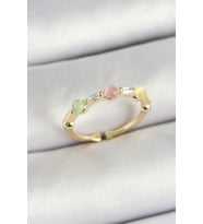 Pirinç Sıralı Boncuk Figürlü Zirkon Taşlı Gold Renk Ayarlanabilir Kadın Yüzük TJ-BYK3758