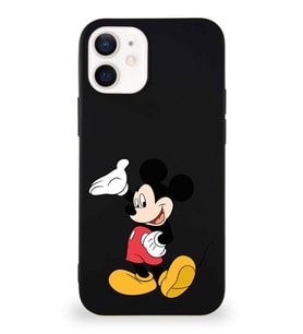 Apple iPhone 12 Soft Premier Kapak Mickey Mouse-C Tasarımlı Silikon Kılıf - Siyah (Şeffaf)