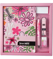 DEFTER SETI - DESENLİ SEKER PEMBE ÖZEL KUTUDA
