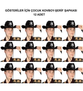 pilelistore Kovboy Şerif Şapkası Siyah 12 Adet - Kostüm, Parti ve Gösteri Şapkası