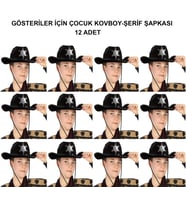 pilelistore Kovboy Şerif Şapkası Siyah 12 Adet - Kostüm, Parti ve Gösteri Şapkası
