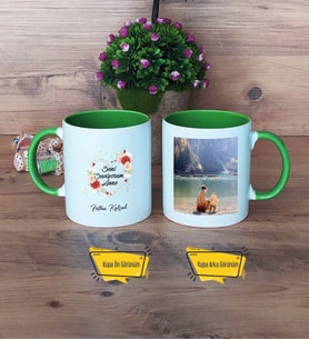 Anneye Doğum Günü Hediyesi Kupa Bardak Yeşil Fotoğraflı Anneler Günü Hediyesi