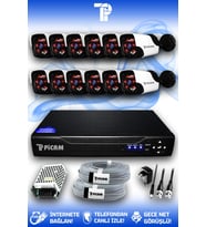 PICAM 12 Kameralı Panda 12 Dış Kamera Set HDD'siz Full HD Gece Görüşlü Güvenlik Kamerası Sistemi
