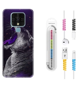 Tecno Camon 16 18P Pova 3 Pova Neo Kılıf Kablo Koruma Spiral Silikon Purple Leopar 1750