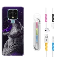 Tecno Camon 16 18P Pova 3 Pova Neo Kılıf Kablo Koruma Spiral Silikon Purple Leopar 1750