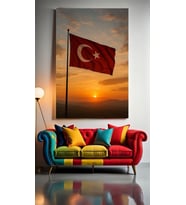 GÜN BATIMI VE TÜRK BAYRAĞI Ev Duvar Salon Güzellik Salonu Ofis Dükkan Dekarasyon Kanvas Tablo (Çok Renkli)