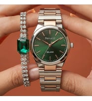 Bileklik Hediyeli Rose/Metalik Yeşil Kadran Kadın Kol Saati 30 mm 3 ATM Su Geçirmez 2 Yıl Garantili
