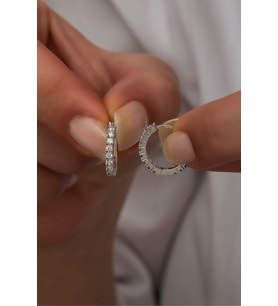 925 Ayar Gümüş Rodyumlu 15 mm Zirkon Taşlı Tamtur Küpe
