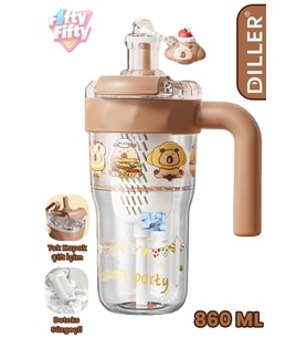 DILLER 860 ML Pipetli & Rahat İçim Çift Kullanım Tritan Su matarası Suluk -FFD860ML3RENK