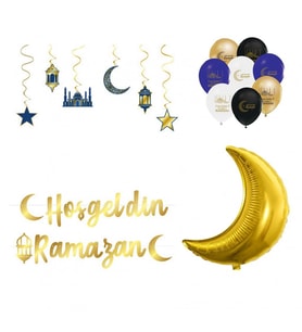 19 Parça Ramazan Süsleri 6'lu Tavan Süs ve Balonlu Ramazan Ayı Süsleme Seti-