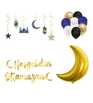 19 Parça Ramazan Süsleri 6'lu Tavan Süs ve Balonlu Ramazan Ayı Süsleme Seti-