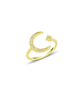 Gümüş altın yaldızlı ayarlamalı ay yıldız yüzük SGTL11683GOLD (Rose)