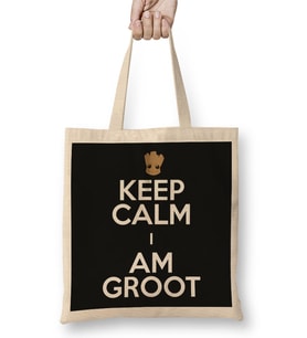 Keep Calm and I Am Groot Bez Çanta Uzun Saplı