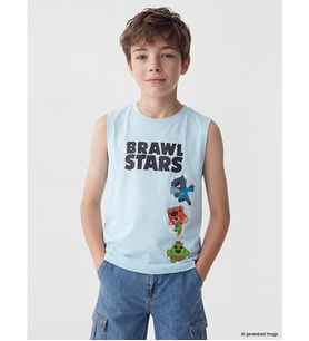 LCW Kids Mavi Bisiklet Yaka Brawl Stars Baskılı Erkek Çocuk Atlet