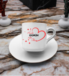 Anneler Gününe Özel Tasarım Türk Kahvesi Fincanı T4 (Beyaz)