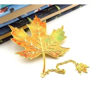 Sonbahar Renkleri Çınar Yaprak Altın Rengi Metal Kitap Ayracı Zincirli AY008
