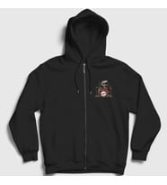 Presmono Unisex Siyah Dinos Dinozor Drums Bateri Fermuarlı Kapüşonlu Sweatshirt 370937tt