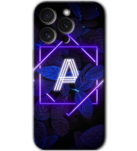 İphone 15 Pro Kılıf HD Desen Baskılı Kılıf - Dark Neon Yaprak A Harfi