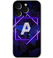 İphone 15 Pro Kılıf HD Desen Baskılı Kılıf - Dark Neon Yaprak A Harfi