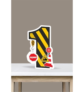 İş Makinaları Temalı Ayaklı Rakam Pano - 1 Yaş (40 cm)