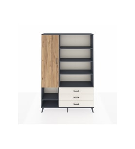 Arges Dolap 9 Raflı 3 Çekmeceli Tek Kapaklı  132x30x195 Antrasit-Çam/Aytaşı
