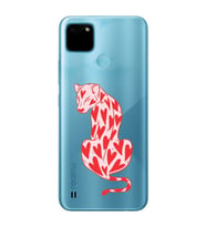 Realme C21Y/C25Y Uyumlu Çita ve Kalp Desenli Şeffaf Telefon Kılıfı