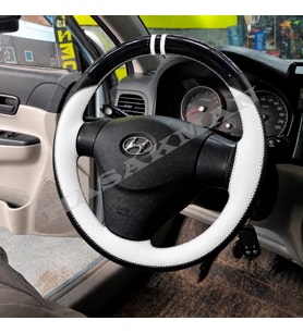 Hyundai Accent Era Dikme Direksiyon Kılıfı Parlak Siyah Beyaz Detaylı Beyaz Çift Yüzük ve Dikiş 2006-2012