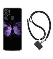 Tecno Pova Neo Kılıf Resimli Boyun Askılı İpli Desenli Silikon Series Black Butterfly 1879