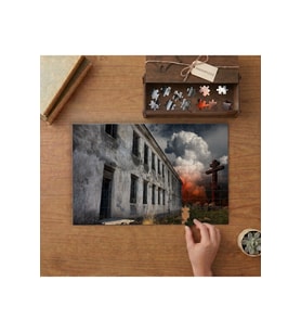 Harap Yanan Eski Yapı Tasarımı 240 parça Ahşap Puzzle Ahşap Kutuda MP08035