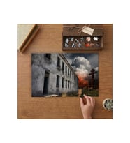 Harap Yanan Eski Yapı Tasarımı 240 parça Ahşap Puzzle Ahşap Kutuda MP08035