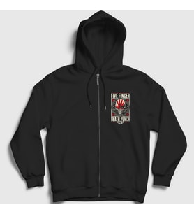 Presmono Unisex Siyah Knuckle Five Finger Death Punch Fermuarlı Kapüşonlu Sweatshirt 63001tt