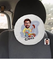 BK Gift Kişiye Özel İsimli Erkek Mangalcı Karikatürlü Yuvarlak Araç Koltuk Yastığı-1