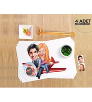 BK Gift Kişiye Özel Sevgililer Karikatürlü 4 Adet Amerikan Servis Seti-11 (Beyaz)