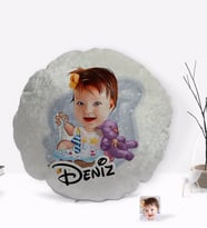 BK Gift Kişiye Özel İsimli Bebek Doğum Günü Karikatürlü Yuvarlak Dekoratif Kırlent Yastık-2