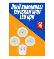 Mey İthalat® Dolap Işığı Mutfak Rafı Işığı Uzaktan Kumandalı 3 Lü Spot Led Lamba