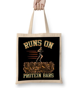 Runs On Protein Bars Funny Cardio & Running Pun Bez Çanta Uzun Saplı