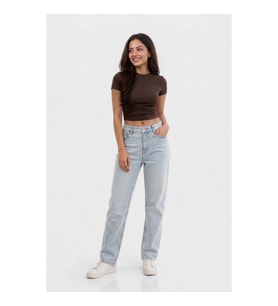 Kadın %100 Pamuk Straight Fit Buz Mavisi Jean Pantolon