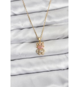 316L Çelik Zincir Gold Renk Teddy Bear Model Zirkon Taşlı Kadın Kolye 5886 - HPSBYI8094-2802