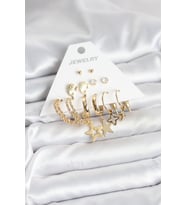 Gold Renk Yıldızlı Set 6 Çift Kadın Küpe Seti - TJ-BKP11320
